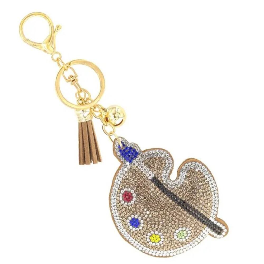 Crystal Artist Paint Palette Tassel Keychain